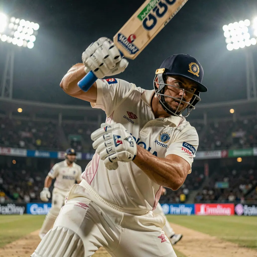Dynamic cricket action with a batsman running between wickets under bright stadium lights showcasing live betting excitement on YATRI77 APP in Nepal